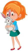 flicka som håller söt kanin vektor