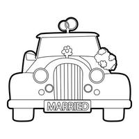 bröllop bil ikon, översikt stil vektor