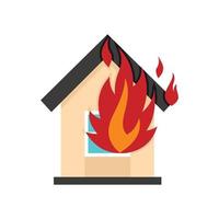 Flammen aus dem Hausfenster-Symbol, flacher Stil vektor