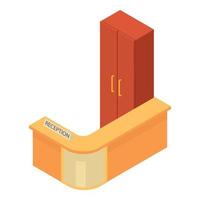 reception möbel ikon isometrisk vektor. avrundad trä- tabell och garderob vektor