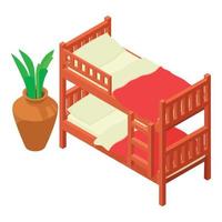 Etagenbett-Symbol isometrischer Vektor. zweistöckiges Bett mit Bettwäsche und Topfblumen vektor