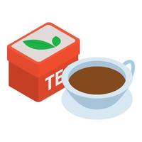 englischer tee symbol isometrischer vektor. tasse tee und teedose mit grünem blatt vektor