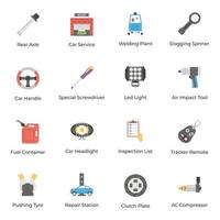 flache ikonen für werkstatt- und reparaturautoservices vektor