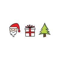 santa claus, gåva, träd, jul. vektor hand dragen platt ikon mall