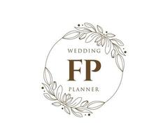 fp initialen brief hochzeitsmonogramm logos sammlung, handgezeichnete moderne minimalistische und florale vorlagen für einladungskarten, save the date, elegante identität für restaurant, boutique, café im vektor