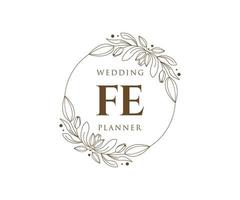 fe initialen brief hochzeitsmonogramm logos sammlung, handgezeichnete moderne minimalistische und florale vorlagen für einladungskarten, save the date, elegante identität für restaurant, boutique, café im vektor