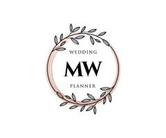 mw initialen brief hochzeitsmonogramm logos sammlung, handgezeichnete moderne minimalistische und florale vorlagen für einladungskarten, save the date, elegante identität für restaurant, boutique, café im vektor