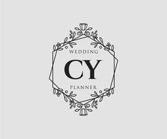 cy initialer brev bröllop monogram logotyper samling, hand dragen modern minimalistisk och blommig mallar för inbjudan kort, spara de datum, elegant identitet för restaurang, boutique, Kafé i vektor