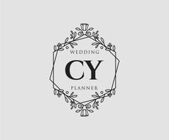 cy initials brief hochzeitsmonogramm logos sammlung, handgezeichnete moderne minimalistische und florale vorlagen für einladungskarten, save the date, elegante identität für restaurant, boutique, café im vektor