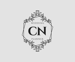 cn initialen brief hochzeitsmonogramm logos sammlung, handgezeichnete moderne minimalistische und florale vorlagen für einladungskarten, save the date, elegante identität für restaurant, boutique, café im vektor