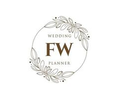 fw initialen brief hochzeitsmonogramm logos sammlung, handgezeichnete moderne minimalistische und florale vorlagen für einladungskarten, save the date, elegante identität für restaurant, boutique, café im vektor