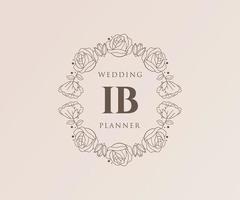 ib initialen brief hochzeitsmonogramm logos sammlung, handgezeichnete moderne minimalistische und florale vorlagen für einladungskarten, save the date, elegante identität für restaurant, boutique, café im vektor