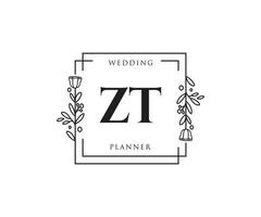 anfängliches feminines zt-logo. verwendbar für Natur-, Salon-, Spa-, Kosmetik- und Schönheitslogos. flaches Vektor-Logo-Design-Vorlagenelement. vektor