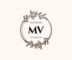 mv initialen brief hochzeitsmonogramm logos sammlung, handgezeichnete moderne minimalistische und florale vorlagen für einladungskarten, save the date, elegante identität für restaurant, boutique, café im vektor