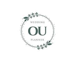 ou initials brief hochzeitsmonogramm logos sammlung, handgezeichnete moderne minimalistische und florale vorlagen für einladungskarten, save the date, elegante identität für restaurant, boutique, café im vektor