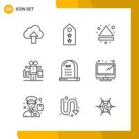 9 Icon Set Line Style Icon Pack Umrisssymbole isoliert auf weißem Hintergrund für responsives Website-Design vektor