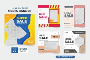 mega verkauf rabattangebot vorlagenpaket mit blauen und roten farben. Shop-Werbung und Modeverkauf Web-Banner-Set-Design für Social-Media-Marketing. große modeverkaufsangebot poster vektorsammlung. vektor