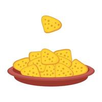 mexikanische nachos tortilla chips auf teller im einfachen flachen stil. vektor