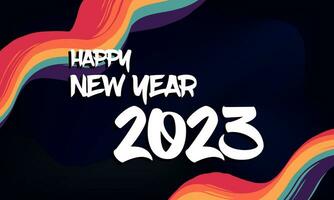 Lycklig ny år 2023 med vätska vågig regnbåge Färg ram gräns för baner, affisch, social media vektor