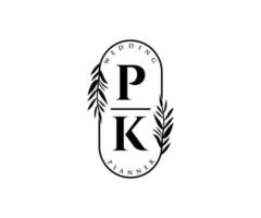 pk initialer brev bröllop monogram logotyper samling, hand dragen modern minimalistisk och blommig mallar för inbjudan kort, spara de datum, elegant identitet för restaurang, boutique, Kafé i vektor