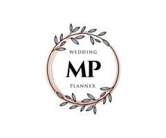 mp initials brief hochzeitsmonogramm logos sammlung, handgezeichnete moderne minimalistische und florale vorlagen für einladungskarten, save the date, elegante identität für restaurant, boutique, café im vektor