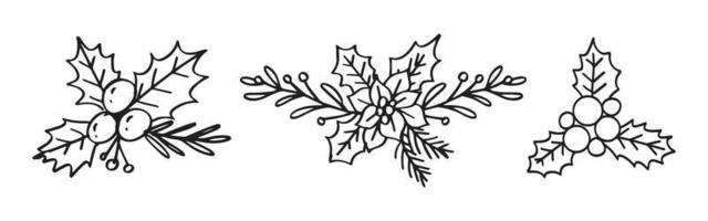 illustration av körsbär och tall löv krans för jul och vinter- tema ornament. blommig hand dragen design element vektor