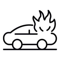 bil olycka i brand ikon, översikt stil vektor
