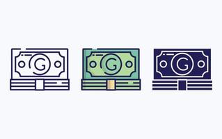 valuta notera, pengar linje och glyf ikon, vektor illustration