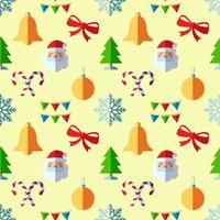 neujahr, feiertag, weihnachtskonzept. Nahtloses Muster aus Glocke, Schleife, Weihnachtsmann, Lutscher, Girlanden, Schneeflocke. Perfekt zum Verpacken, Postkarten, Hüllen, Stoff, Textil vektor