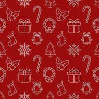 weihnachts- und neujahrskonzept. nahtloses Muster aus Geschenkbox, Mistel, Kranz, Socke, Glocke, Schneeflocke. Perfekt zum Verpacken, Postkarten, Hüllen, Stoff, Textil