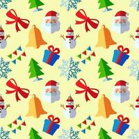 neujahr, feiertag, weihnachtskonzept. nahtloses muster von bogen, weihnachtsmann, schneeflocke, girlande, glocke, schneemann. Perfekt zum Verpacken, Postkarten, Hüllen, Stoff, Textil vektor