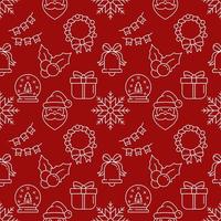weihnachts- und neujahrskonzept. nahtloses Muster aus Kranz, Mistel, Schneeflocke, Glaskugel, Weihnachtsmann. Perfekt zum Verpacken, Postkarten, Hüllen, Stoff, Textil vektor