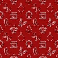 weihnachts- und neujahrskonzept. nahtloses muster aus kranz, kugel, kamin, hirsch, elfe. Perfekt zum Verpacken, Postkarten, Hüllen, Stoff, Textil vektor