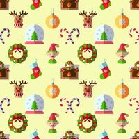 neujahr, feiertag, weihnachtskonzept. nahtloses muster von hirsch, kugel, süß, kranz, kamin. Perfekt zum Verpacken, Postkarten, Hüllen, Stoff, Textil vektor