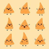 süße glückliche lustige nachos-set-sammlung. Happy Food positives Emoji, lustiges Kawaii vektor