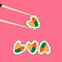 herzförmige sushi- und stäbchenvektorillustration. Liebe oder Valentinstag oder Liebesthema. vektor