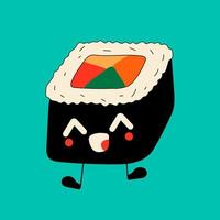 süßes glückliches lustiges lächelndes sushi, rolle mit kawaii augen. Vektor im Cartoon-Stil. alle Elemente sind isoliert