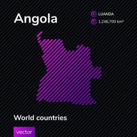 gestreifte Vektorkarte von Angola in violetten Farben auf dem gestreiften schwarzen Hintergrund. Bildungsbanner vektor
