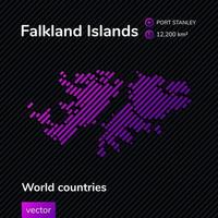 Falkland-Inseln Vektorflad-Karte in trendigen violetten Farben auf schwarz gestreiftem Hintergrund. Bildungsbanner vektor