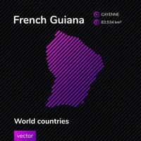 franska Guyana vektor platt neon digital randig stiliserade Karta i trend violett färger på svart bakgrund. pedagogisk baner