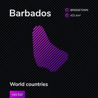 stiliserade vektor Karta av barbados i violett färger på svart randig bakgrund. utbildning baner