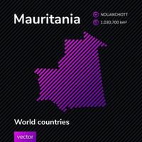 platt vektor mauretanien Karta i violett färger på en randig svart bakgrund. stiliserade Karta ikon av mauretanien. infographic element