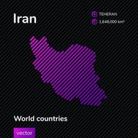 flache vektorkarte des iran mit violetter, lila, rosa gestreifter textur auf schwarzem hintergrund. bildungsbanner, plakat über den iran vektor