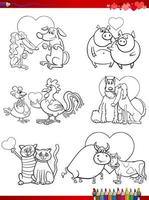 Tierpaar in Liebe Cartoons Malbuch Seite vektor
