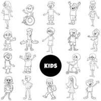 Comic Kinderfiguren schwarz und weiß eingestellt vektor