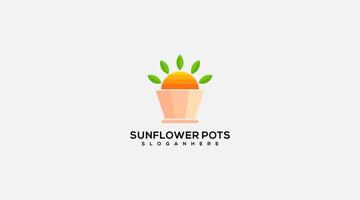 die sammlung von sonnenblumen im plat pot logo design vektor