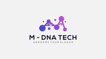 Premium-Buchstabe m DNA-Technologie-Logo-Design-Ikone vektor
