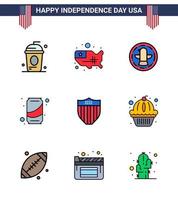 Stock Vector Icon Pack von American Day 9 Zeilenzeichen und Symbolen für American Soda USA Can Eagle editierbare Usa Day Vektor Design Elemente