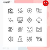 modern uppsättning av 16 konturer pictograph av telefon ring upp Twitter remsa bio redigerbar vektor design element