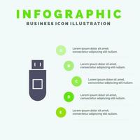 usb-speicherdaten festes symbol infografiken 5 schritte präsentationshintergrund vektor